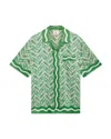 Casablanca Mens Green Ping Pong Ping Pong Monogram Cuban-collar Short-sleeve Silk Shirt In Green