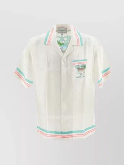 Casablanca Cuban Collar Short Sleeve Shirt In White