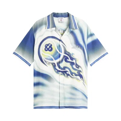 Pre-owned Casablanca Cuban Collar Short-sleeve Shirt 'flaming Tennis Ball' | Multi-color | Men's Size L