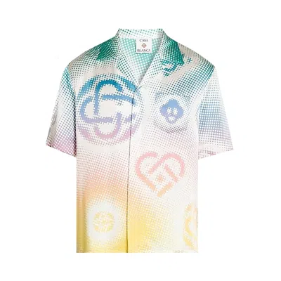 Pre-owned Casablanca Cuban Collar Short-sleeve Shirt 'halftone Logos Repeat' | Multi-color | Men's Size Xl