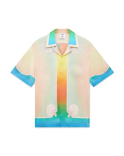 Casablanca Cuban Collar Short Sleeve Shirt In Multi