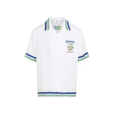 Casablanca White Tennis Mascot Silk Cuban Collar Short Sleeve Shirt