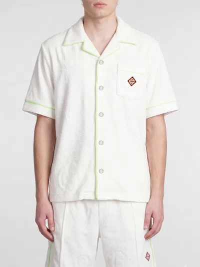 Casablanca Cuban Collar Short-sleeved Bowling Shirt In Cotton Blend In White