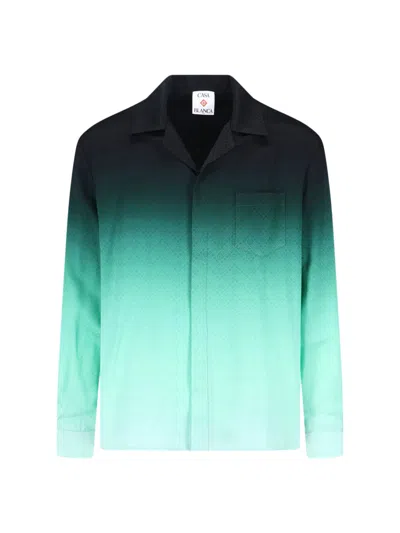 Casablanca Cuban Collar Silk Shirt In Green