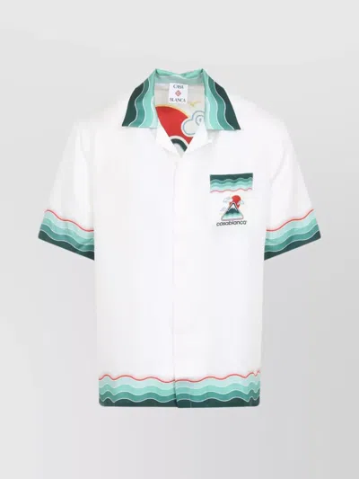 Casablanca Cuban Collar Silk Shirt With Multicolor Print In White