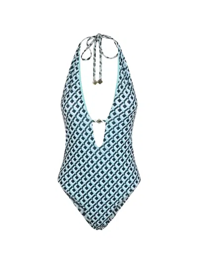 Casablanca Cubist Cc Monogram Swimsuit In Blue
