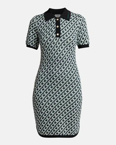 Casablanca Cubist Monogram Short-sleeve Mini Polo Dress In Black