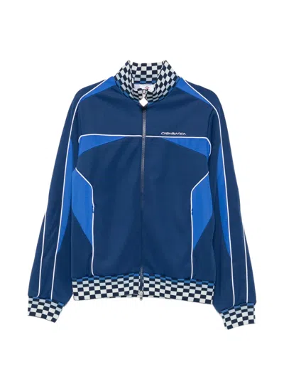 Casablanca Cyber Tricot Checkerboard-trim Jacket In Blue