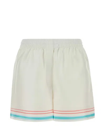 Casablanca Silk Shorts Striped Hem Back Pocket In White
