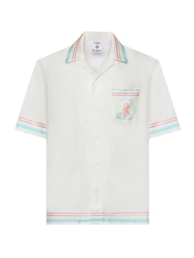 Casablanca Silk Shirt Short Sleeves Graphic Print Pocket In White