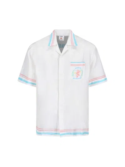 Casablanca Silk Shirt Short Sleeves Graphic Print Pocket In White