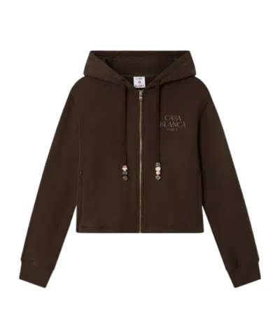 Casablanca Dark Brown Cropped Zipup Hooded Sweatshirt In Multi