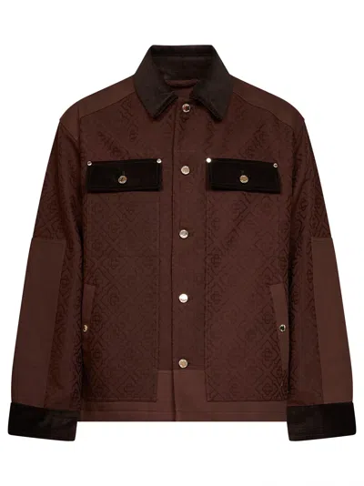 Casablanca Dark Brown Monogram Cotton Workwear Safari Jacket In Multi