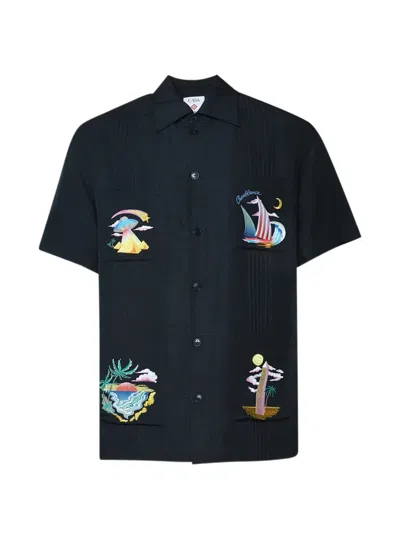 Casablanca Dark Grey Phantasmagoria Embroidered Short Sleeve Shirt In Black