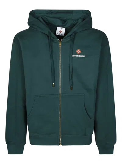 Casablanca Deep Green Organic Cotton Hoodie With Front Zip Closure