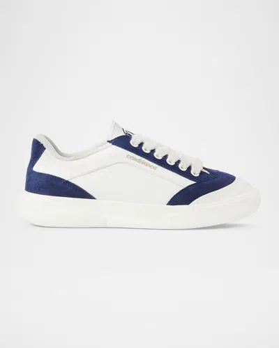 Casablanca Bicolor Leather And Fabric Sneakers With Round Toe In White