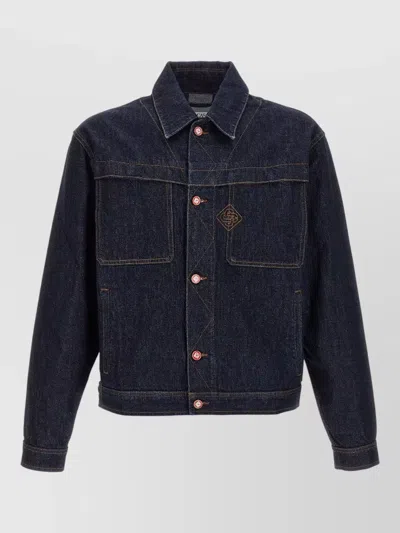 Casablanca Denim Jacket Chest Pockets Contrast Stitching Sleeves In Blue