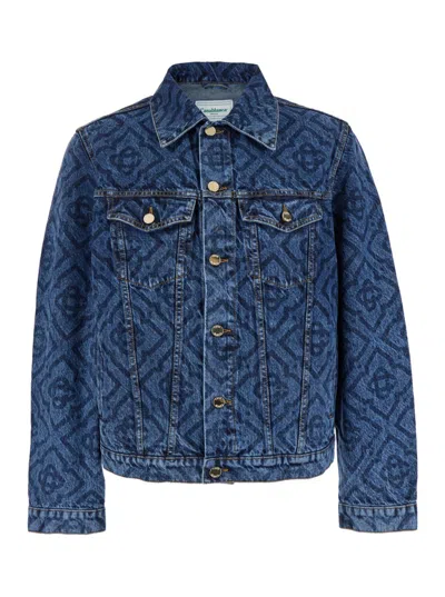 Casablanca Denim Jacket Laser Monogram In Dark Vintage Wash In Blue