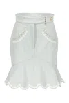 Casablanca Floral-embroidered Denim Peplum Skirt In Denim