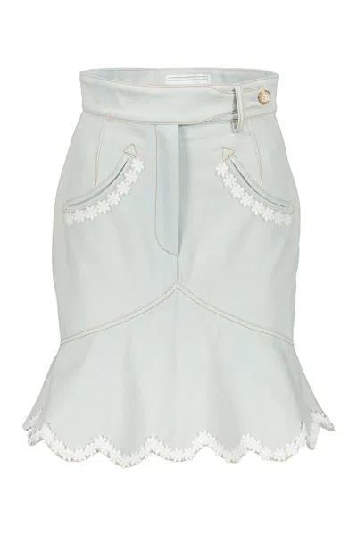 Casablanca Floral-embroidered Denim Peplum Skirt