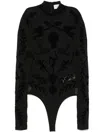 Casablanca Devore Thong Bodysuit Black In Black