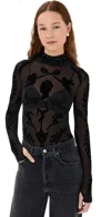 Casablanca Devore Thong Bodysuit Black In Black