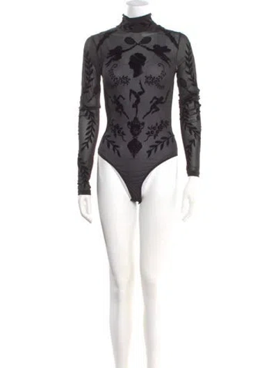 Pre-owned Casablanca Devore Velour Bodysuit W/ Tags In Black