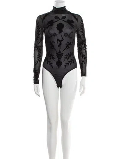 Pre-owned Casablanca Devore Velour Bodysuit W/ Tags In Black