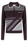 Casablanca Fitted Long-sleeve Polo With Zip-up Collar And Diagonal Stripes In Black