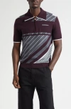 Casablanca Diagonal Stripe Merino Wool Quarter Zip Polo In Burgundy