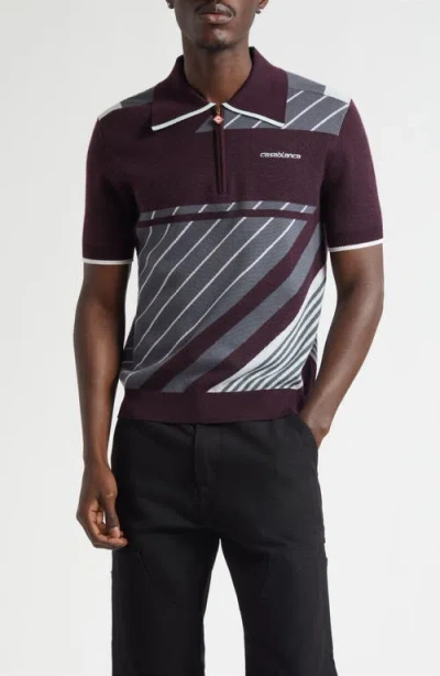 CASABLANCA CASABLANCA DIAGONAL STRIPE MERINO WOOL QUARTER ZIP POLO
