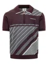 Casablanca Diagonal Stripe Merino Wool Quarter Zip Polo In Burgundy
