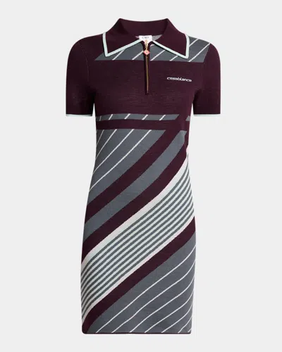CASABLANCA DIAGONAL STRIPED SPORTY MINI POLO DRESS