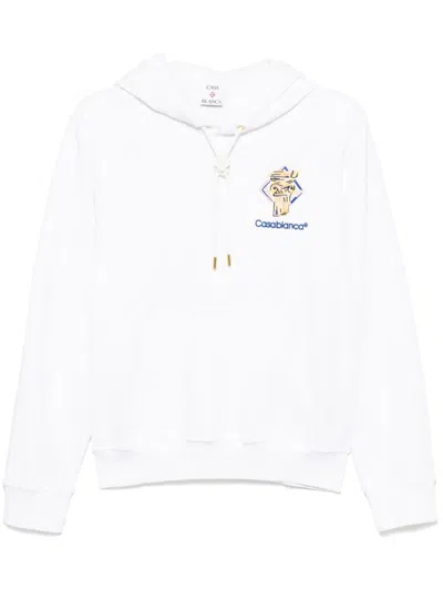 Casablanca Diamond Column Embroidered Hoodie In White