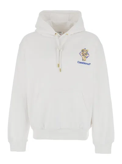 Casablanca Diamond Column White Hoodie With Drawstring Hood And Logo Print On The Front In Cotton Man