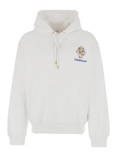 CASABLANCA 'DIAMOND COLUMN' WHITE HOODIE WITH DRAWSTRING HOOD AND LOGO PRINT ON THE FRONT IN COTTON MAN