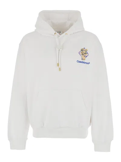 CASABLANCA CASABLANCA MEN 'DIAMOND COLUMN' WHITE HOODIE WITH DRAWSTRING HOOD AND LOGO PRINT ON THE FRONT IN COT
