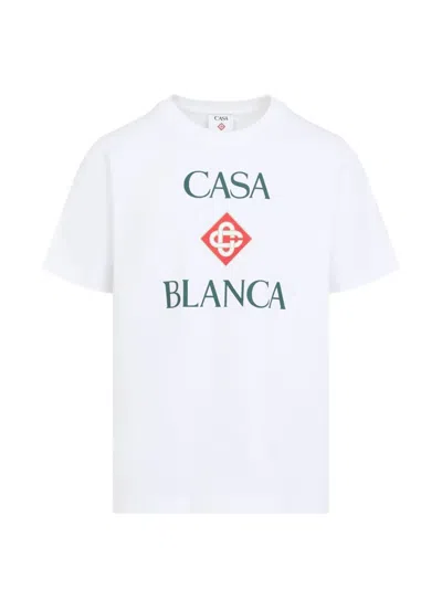 Casablanca Short-sleeve T-shirt With Bold Front Print And Classic Neckline In White