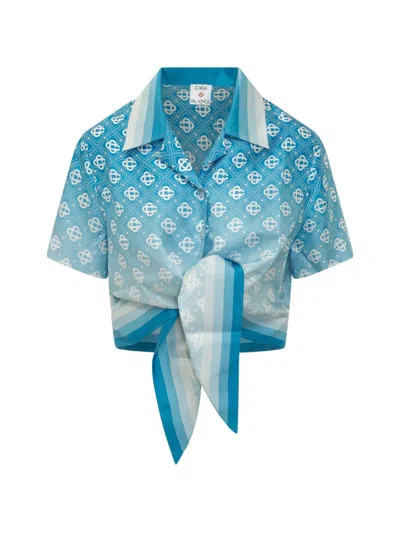 Casablanca Diamond Monogram Knotted Shirt In Blue