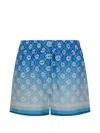Casablanca Light Blue Monogram Gradient-effect Drawstring Silk Shorts In Blue