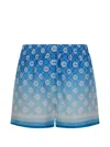 Casablanca Light Blue Monogram Gradient-effect Drawstring Silk Shorts In Multi