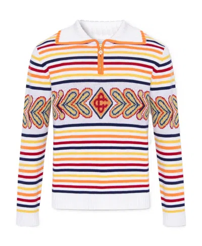 Casablanca Striped Wool-blend Half-zip Sweater In White