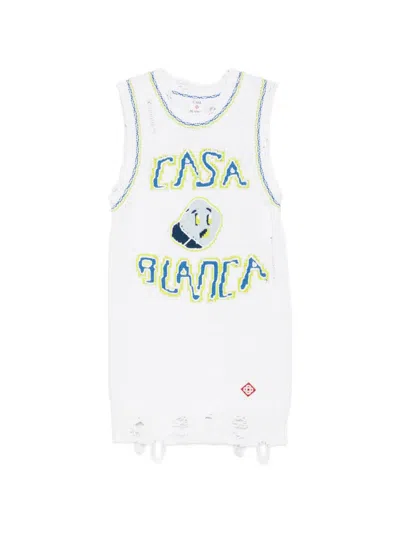Casablanca Distressed-detail Intarsia-knit Mini Dress In Multi