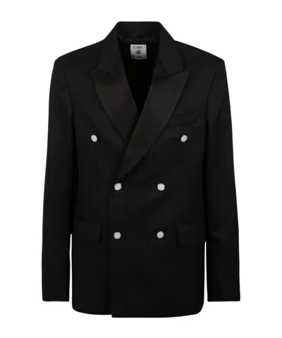 Casablanca Double-breasted Satin-lapel Blazer In Black