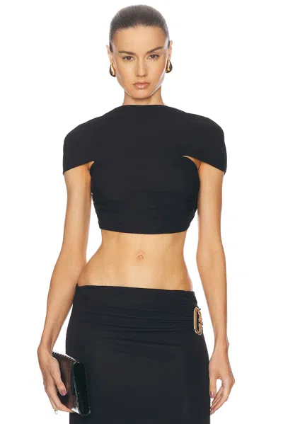 Casablanca Crepe Jersey Draped Crop Top Black