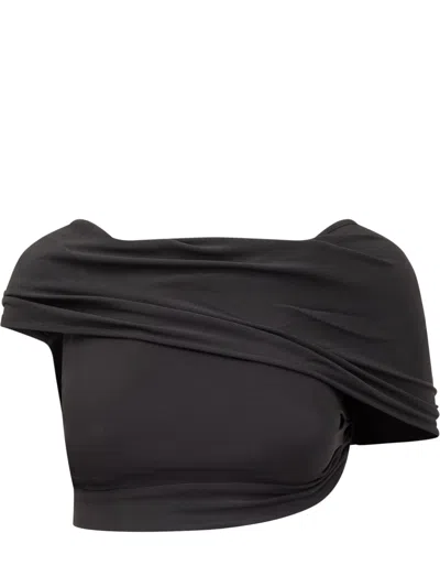 Casablanca Crepe Draped Crop Top In Black