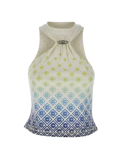 CASABLANCA DRAPED TOP WITH MONOGRAM PRINT