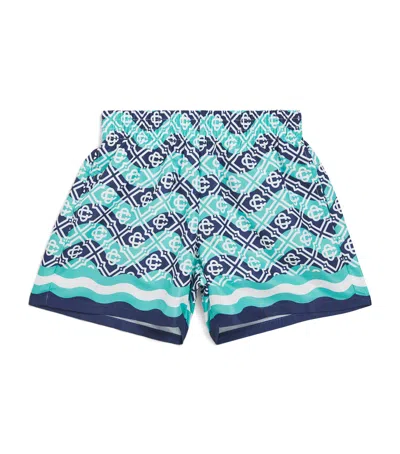 Casablanca Kids' Drawstring Monogram Swim Shorts In Blue