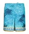 Casablanca Mens Caustics Emblem Palm-print Drawstring-waist Silk Shorts In Blue