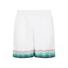 Casablanca Silk Twill Drawstring Shorts With Graphic Print In White
